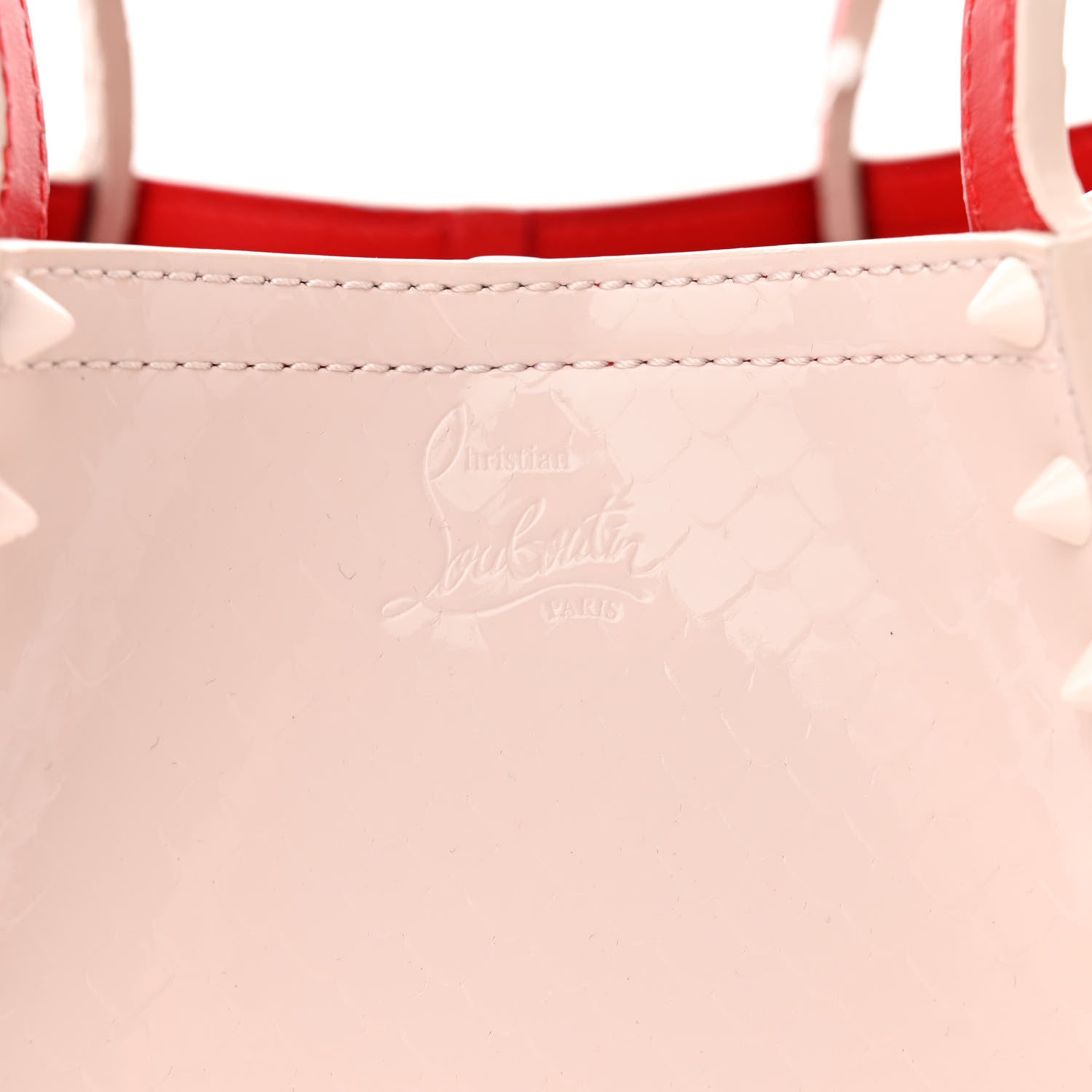 Christian Louboutin Patent Snakeskin Embossed Spiked Mini Cabarock Shopper Tote Leche 6 of 9