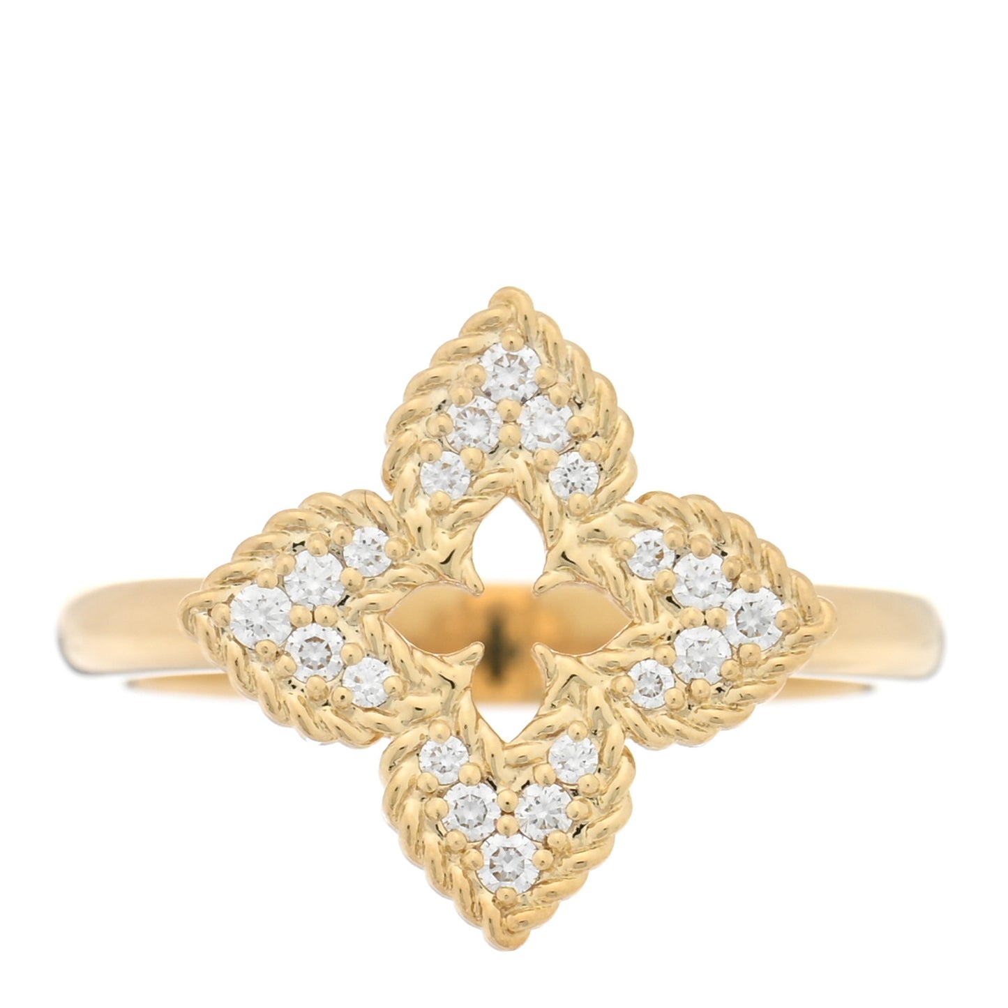 18K Yellow Gold Diamond Small Venetian Princess Flower Ring 53 6.25