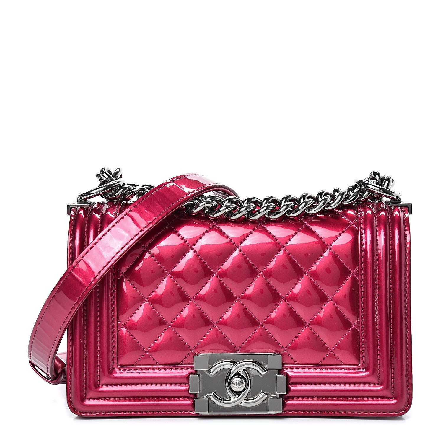 Chanel Metallic Patent Calfskin Quilted Small Boy Flap Pink 1 of 12