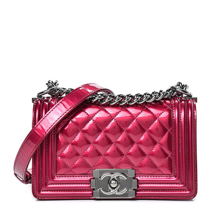 Chanel Metallic Patent Calfskin Quilted Small Boy Flap Pink 1 of 12