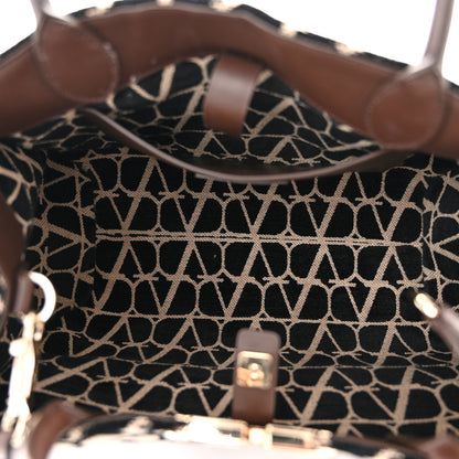 Valentino Garavani Toile Iconographe Calfskin Medium Vlogo Tote Naturale Black Fondant 5 of 10