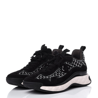 Chanel Suede Calfskin Embroidered CC Sneakers 39 Black 3 of 11
