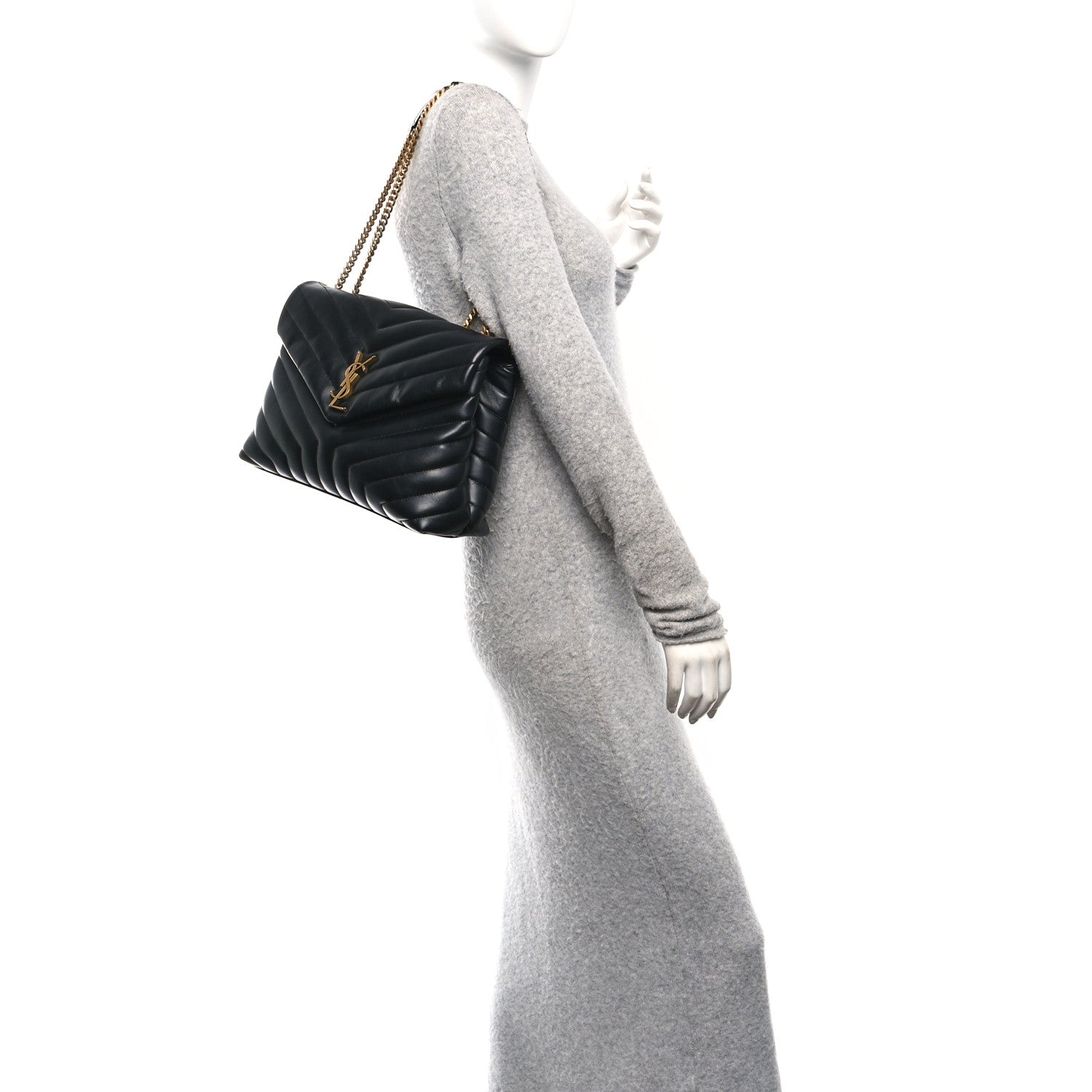 Saint Laurent Calfskin Y Quilted Monogram Medium Loulou Chain Satchel Black 2 of 11