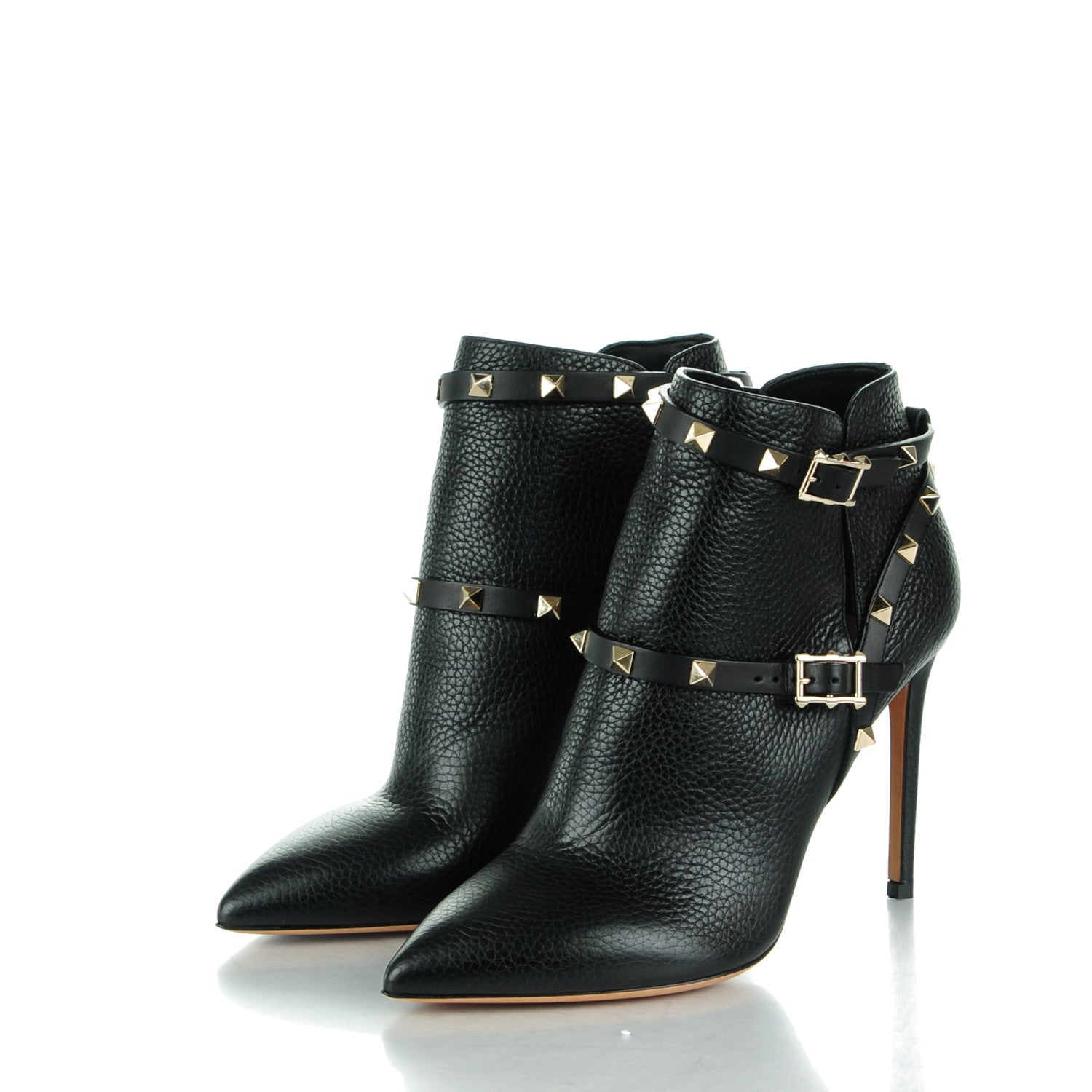 Valentino Garavani Grained Calfskin Rockstud Double Buckle 100mm Ankle Boots 38.5 Black 3 of 7