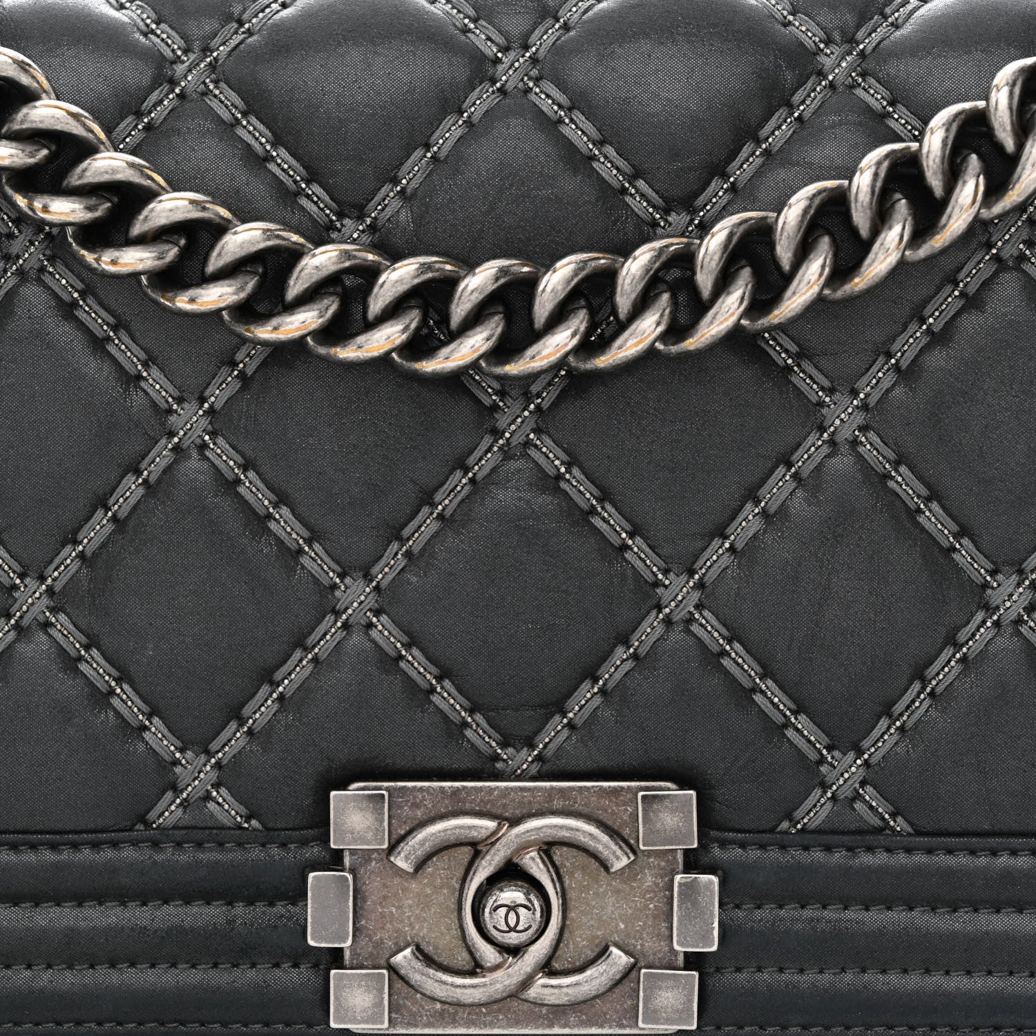 Chanel Iridescent Calfskin Embellished Double Stitch Medium Boy Flap Black 8 of 11