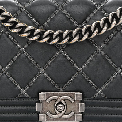 Chanel Iridescent Calfskin Embellished Double Stitch Medium Boy Flap Black 8 of 11