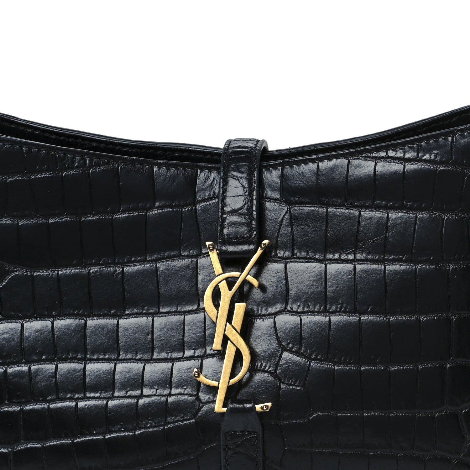 Saint Laurent Calfskin Crocodile Embossed LE 5 A 7 Hobo Black 8 of 10