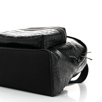 Saint Laurent Calfskin Crocodile Embossed City Backpack Black 9 of 9