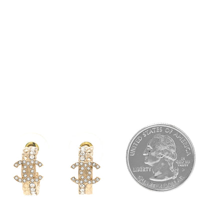 Chanel Crystal Quilted CC Hoop Earrings Gold 2 of 4