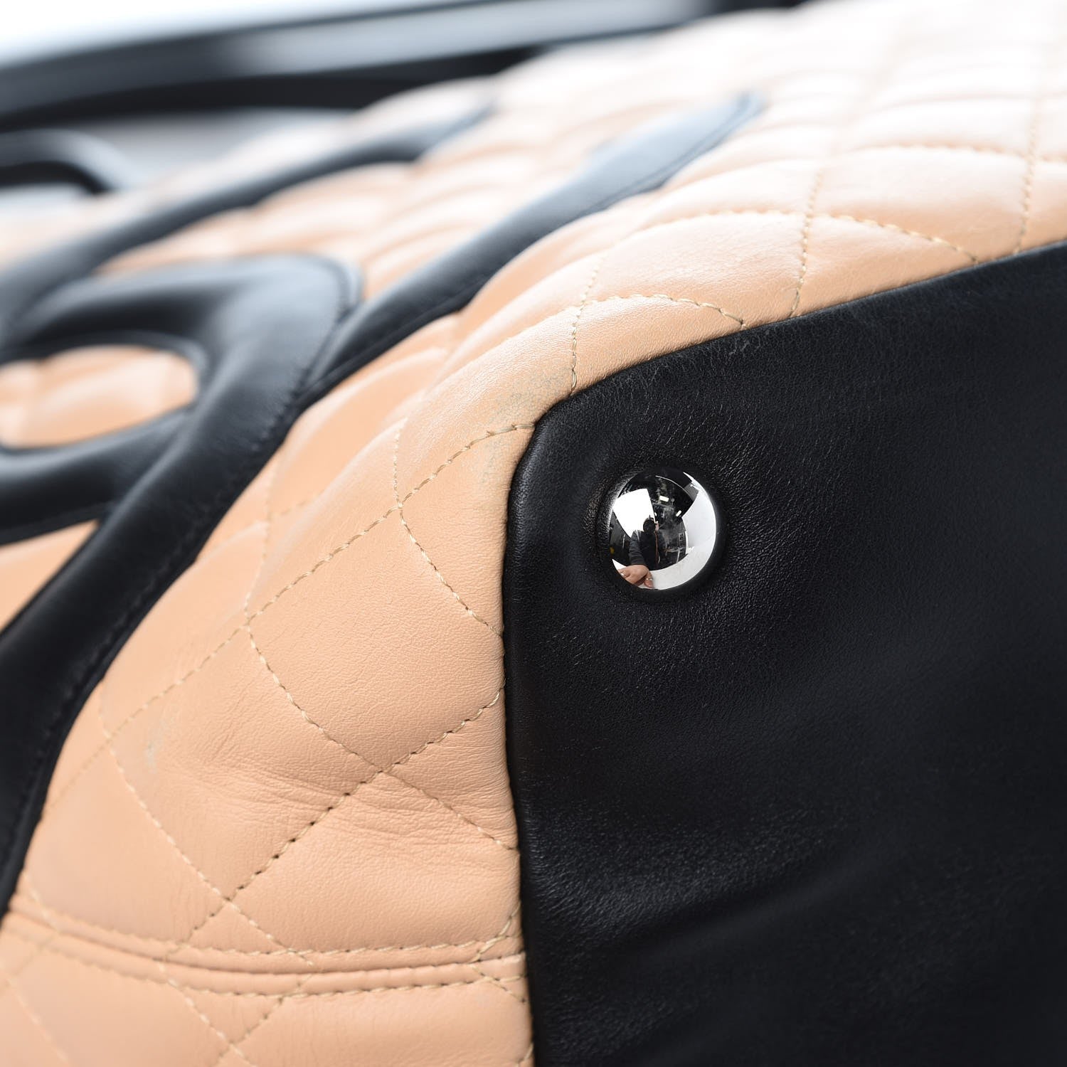 Chanel Calfskin Quilted Large Cambon Tote Beige Black 11 of 12