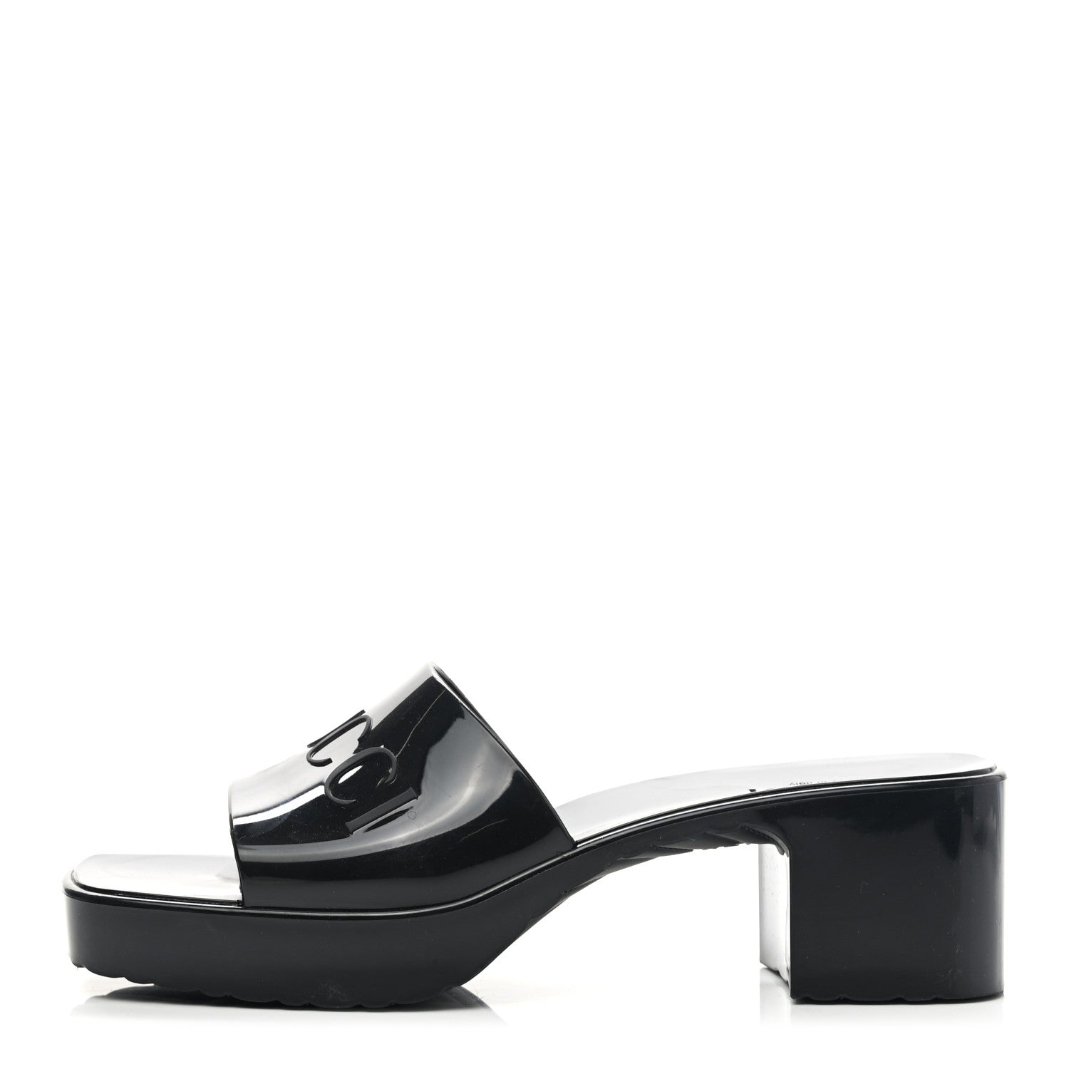 Gucci Rubber Gucci Logo Womens Platform 20/60mm Slide Sandals 38 Black 1 of 7