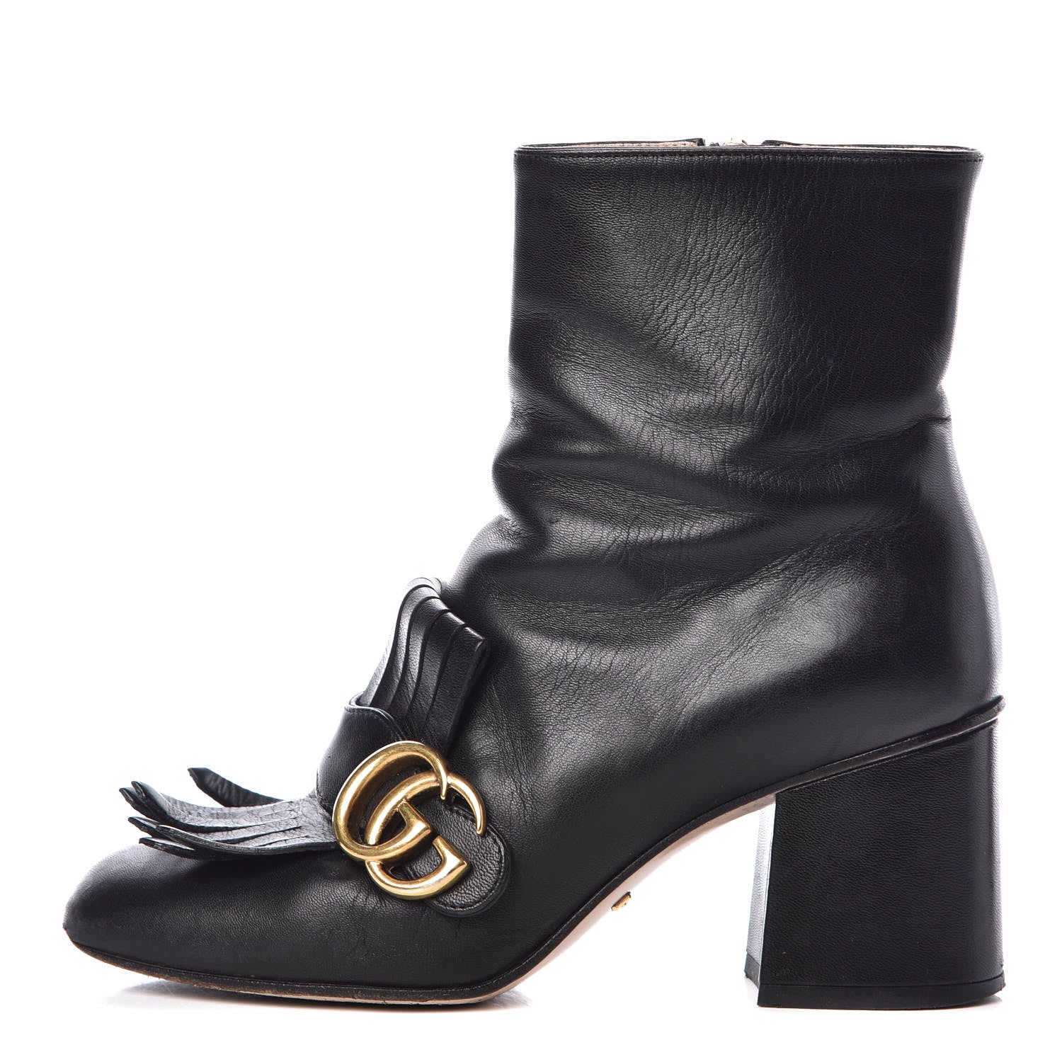 Gucci Malaga Kid GG Marmont Fringe 75mm Ankle Boots 35.5 Black 1 of 15