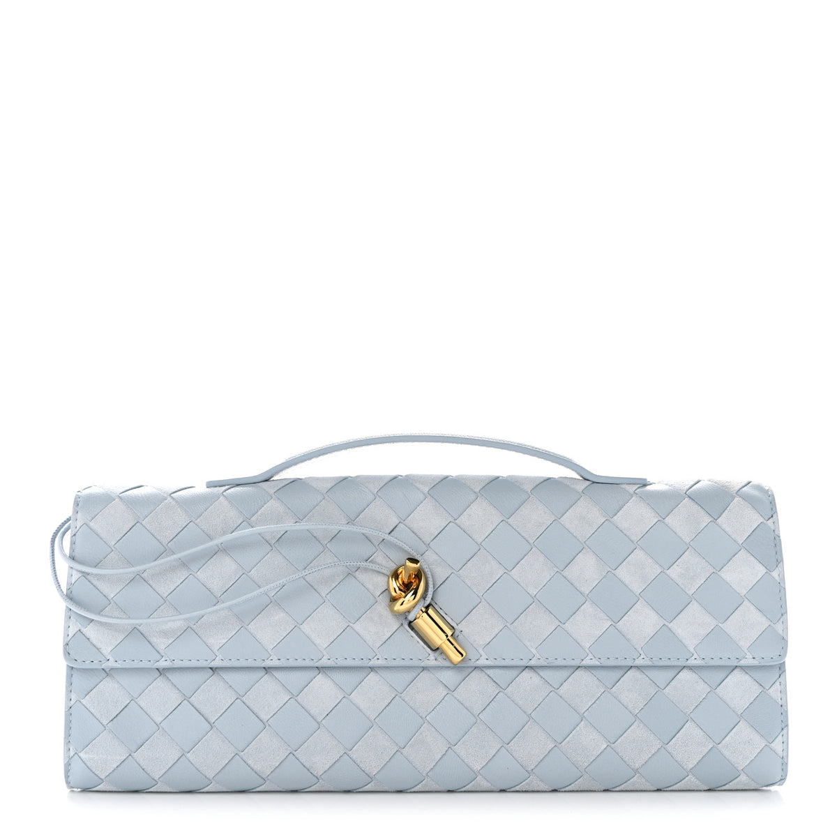 Bottega Veneta Suede Nappa Intrecciato Long Andiamo Top Handle Clutch Glacial 1 of 7