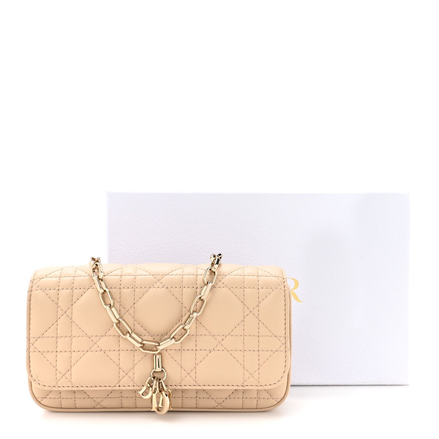 Lambskin Cannage Dior Talk Phone Pouch Powder Beige