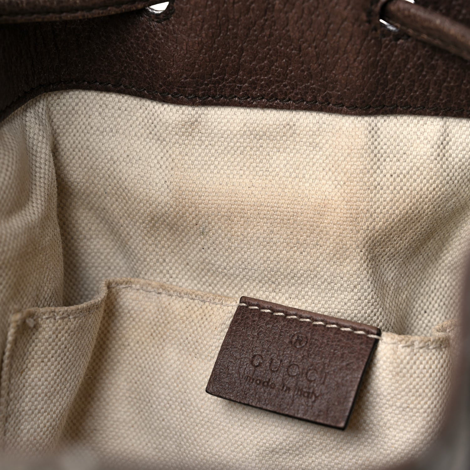 Gucci GG Supreme Monogram Neo Vintage Drawstring Bucket Backpack Beige New Acero Crop 16 of 31