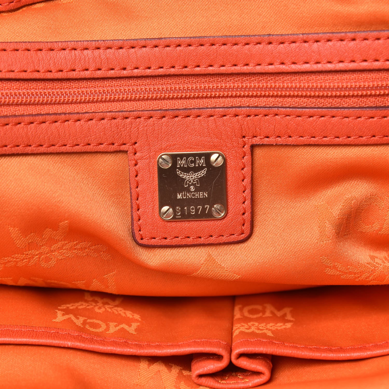 MCM Calfskin Ottomar Monogram Tote Orange 7 of 11