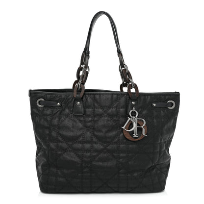 Christian Dior Coated Canvas Cannage Large Panarea Wood Tote Black 1 of 19
