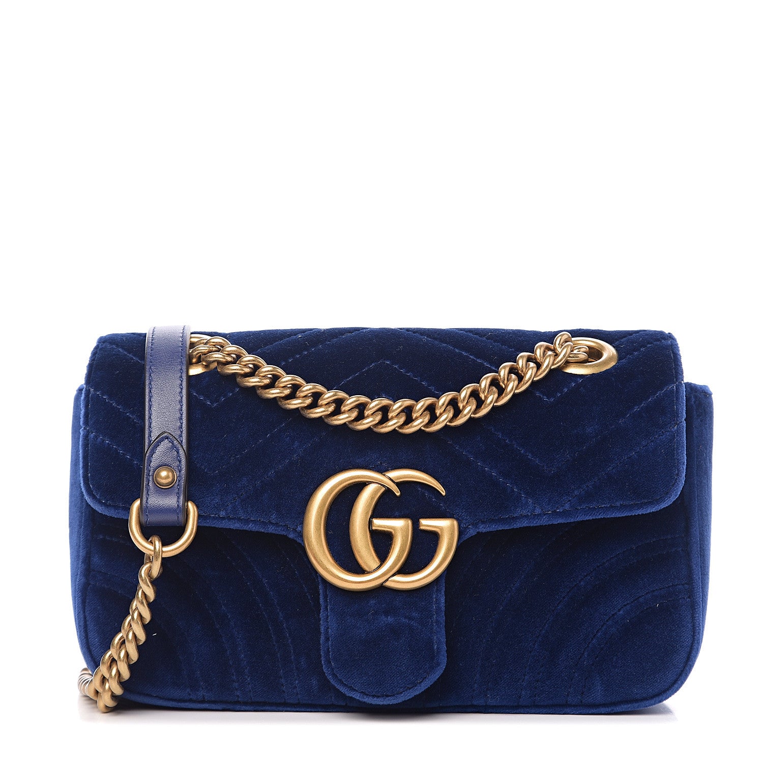 Gucci Velvet Matelasse Mini GG Marmont Shoulder Bag Cobalt Blue 1 of 9
