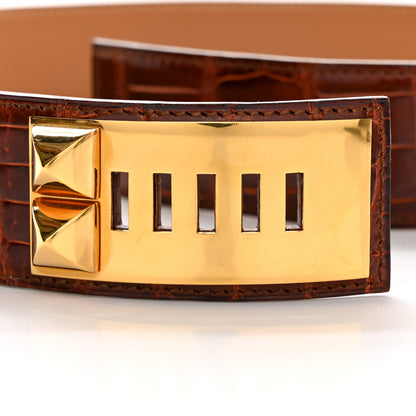 Hermes Shiny Porosus Crocodile Collier De Chien CDC Belt 70 28 Rouge H 3 of 8