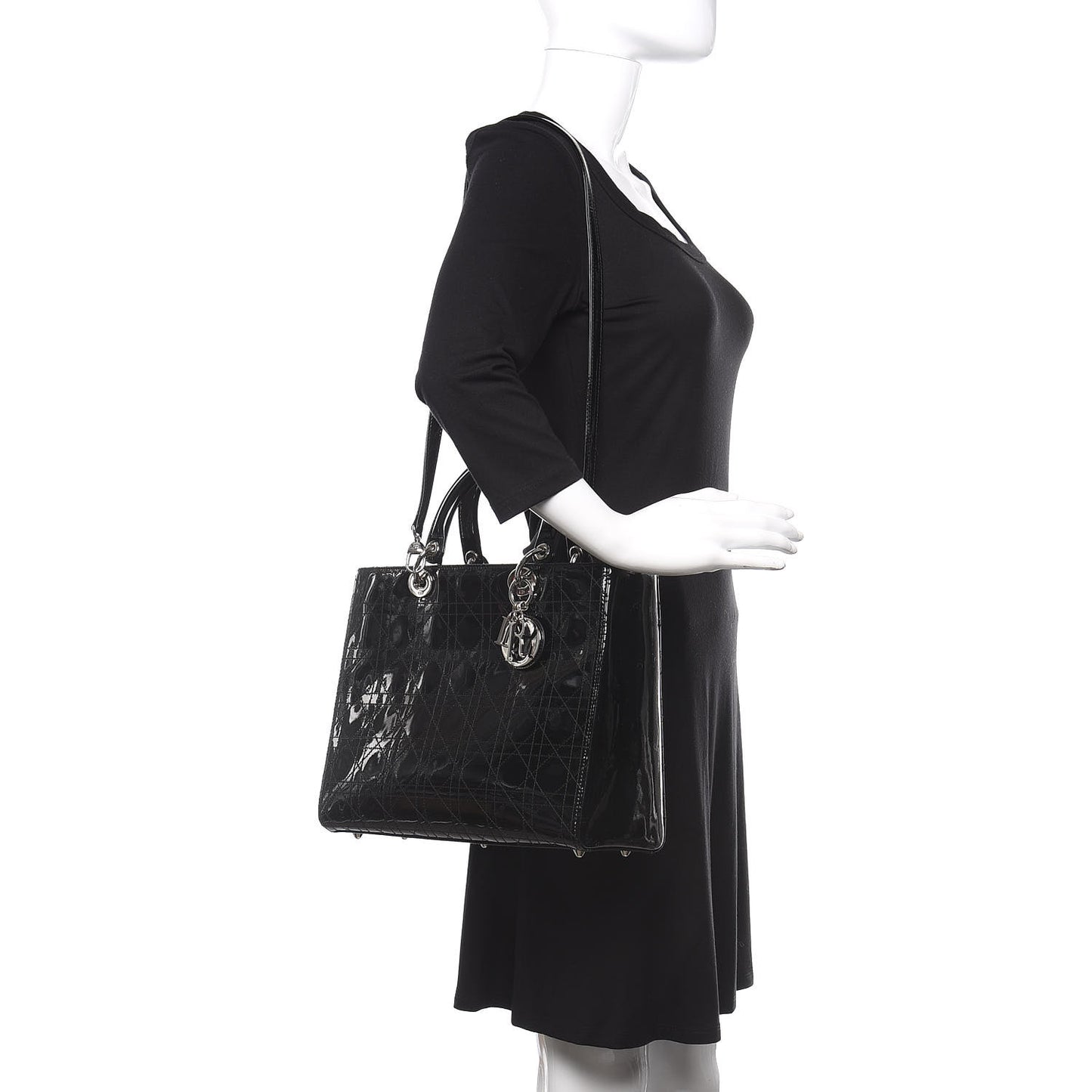 Patent Cannage Stitched Large Lady Dior Black