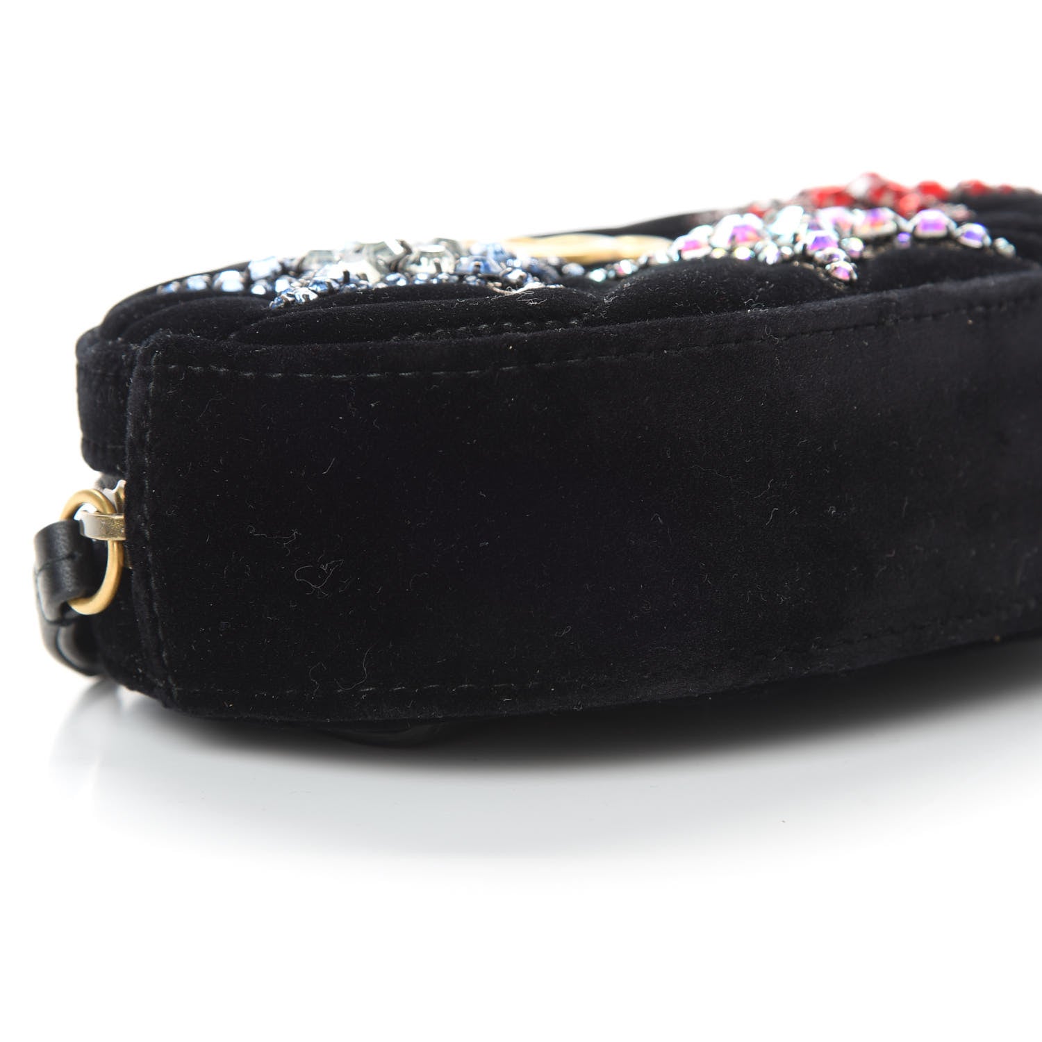 Gucci Velvet Matelasse Crystal Star GG Marmont Belt Bag 85 34 Black 9 of 10