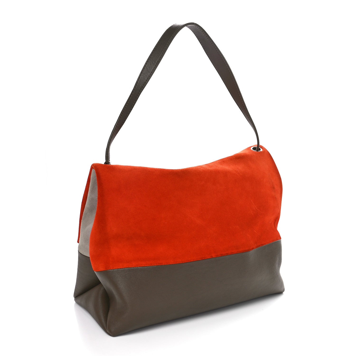Celine Calfskin Suede All Soft Shoulder Bag Bright Orange Cement Olive 4 of 11