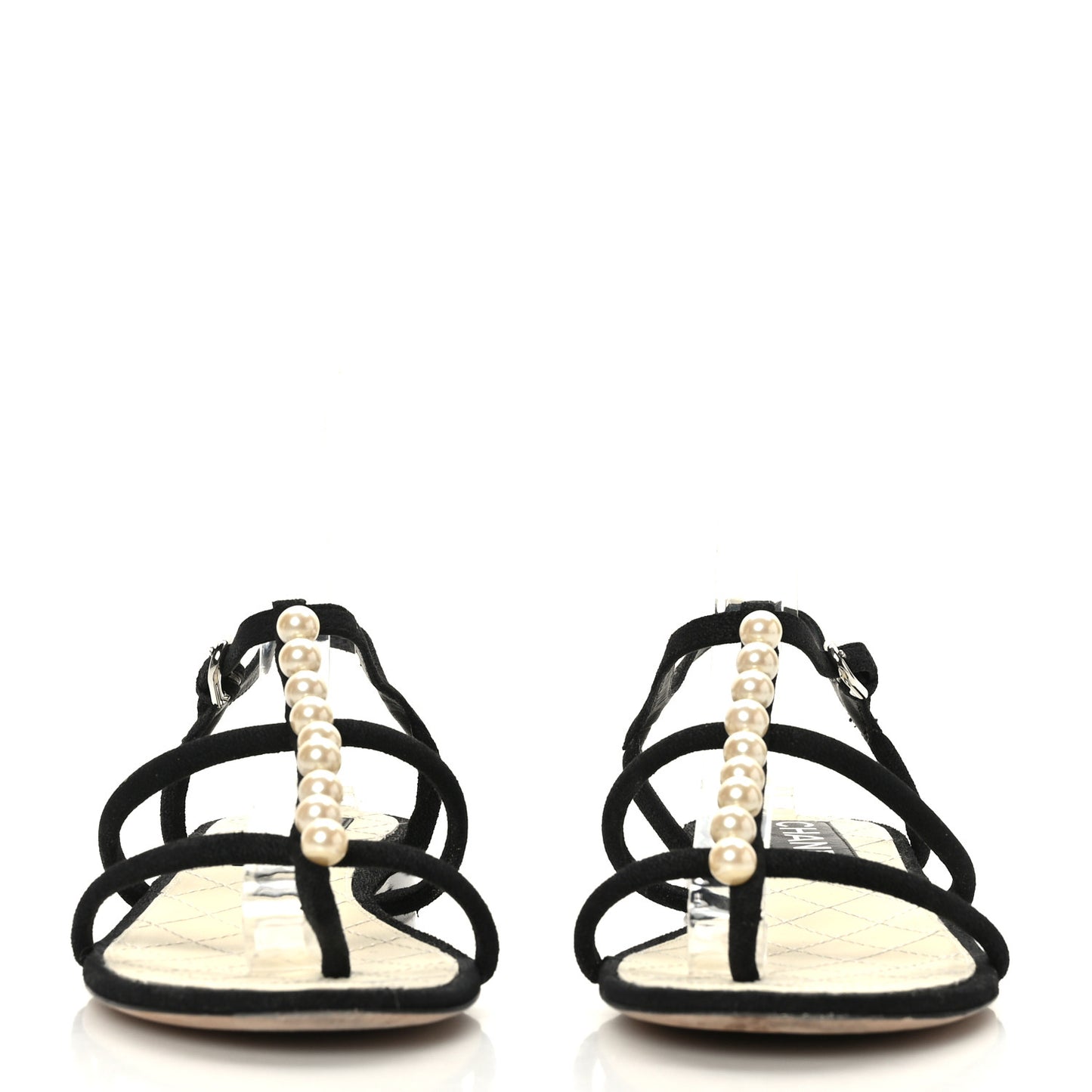 Suede Pearl CC Thong Sandals 36.5 Black