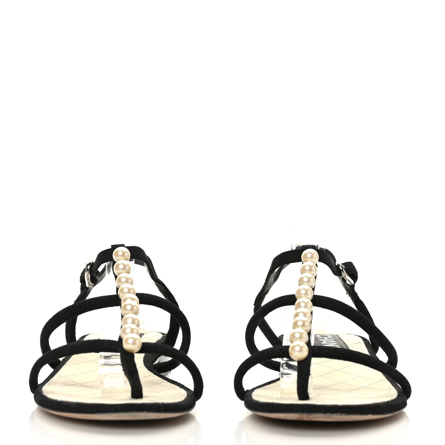 Chanel Suede Pearl CC Thong Sandals 36.5 Black 2 of 7