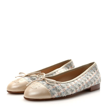 Chanel Tweed Lambskin Cap Toe Ballerina Flats 35.5 Beige Multicolor 3 of 8
