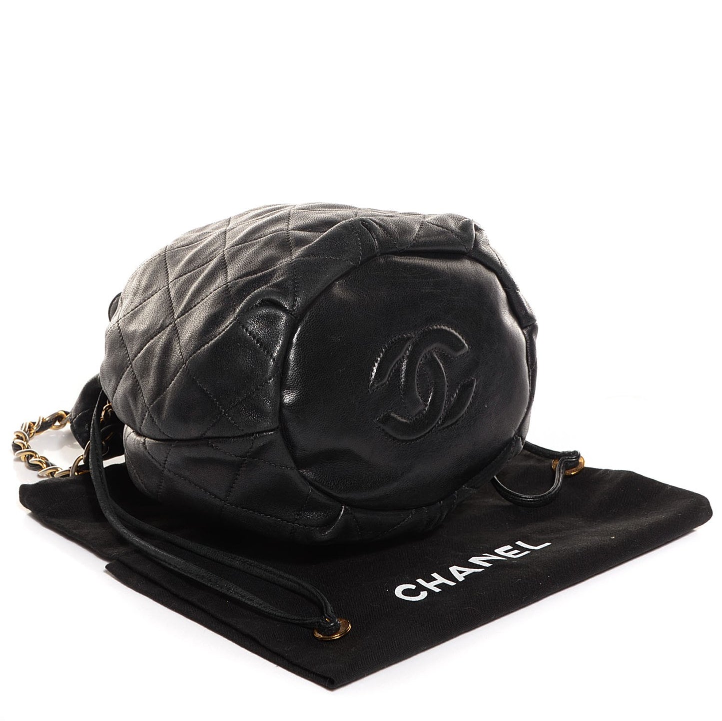 Lambskin Drawstring Pouch Bag Black
