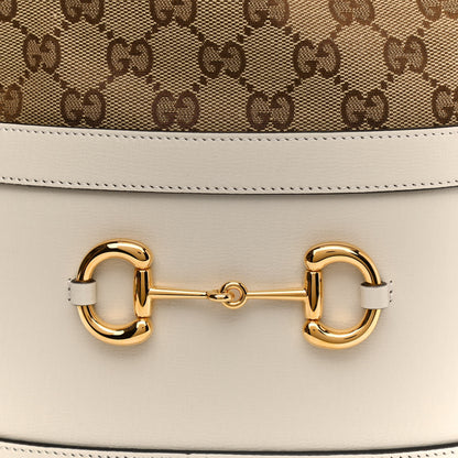 Gucci Monogram Textured Calfskin Horsebit 1955 Drawstring Bucket Bag Beige Mystic White 9 of 11