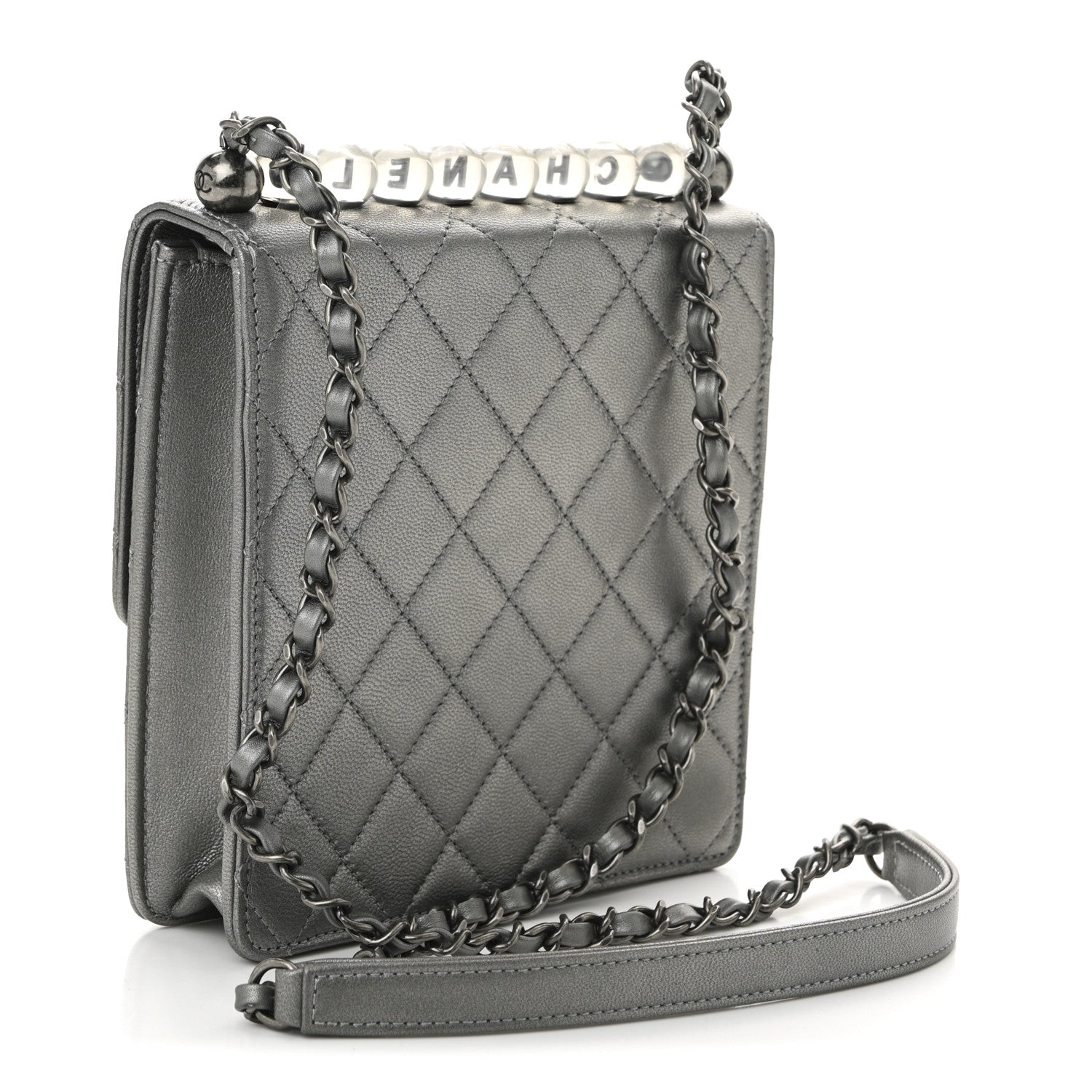 Chanel Metallic Goatskin Quilted Chic Pearls Flap Silver 3 of 11