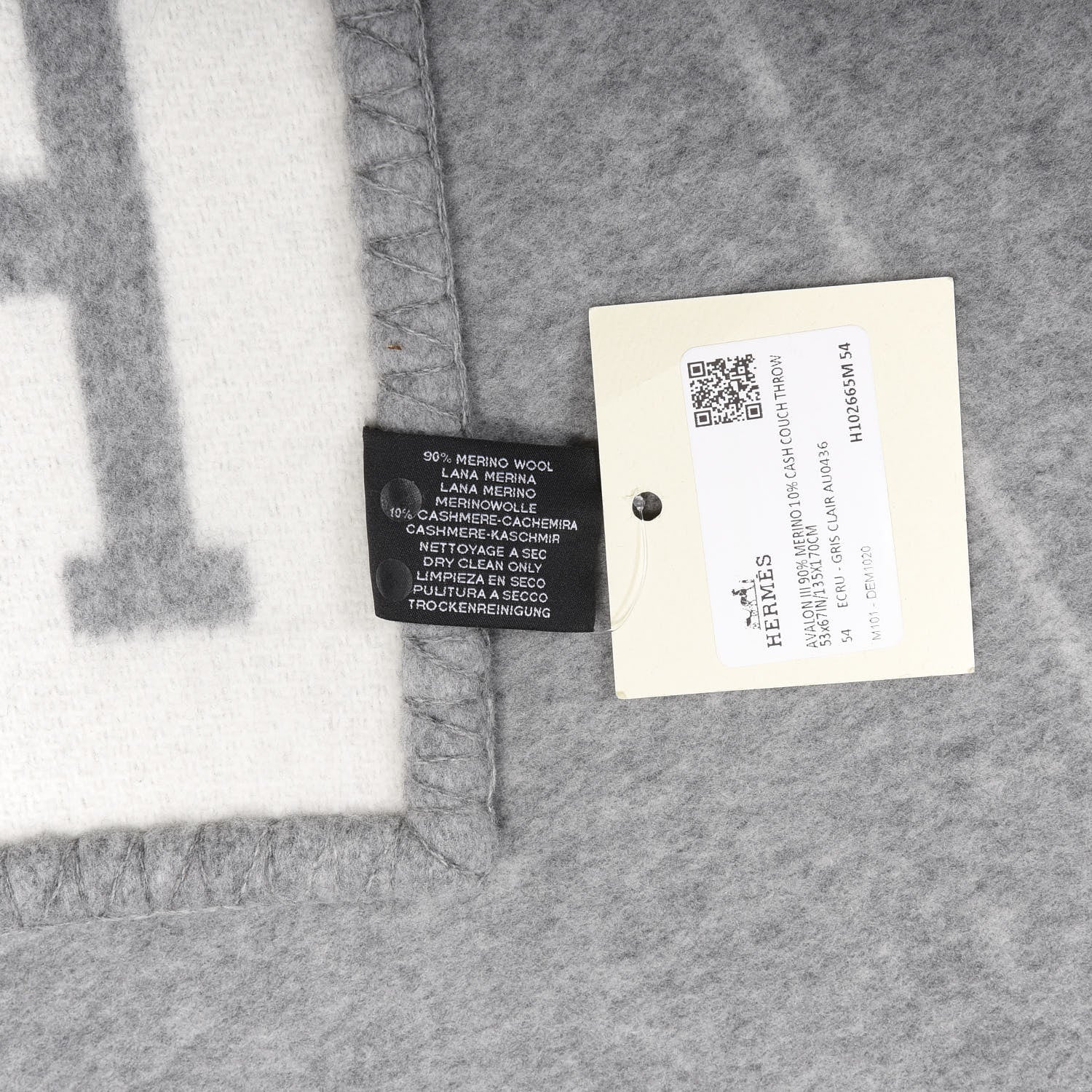 Hermes Wool Cashmere Avalon III Blanket Ecru Gris Clair 2 of 2