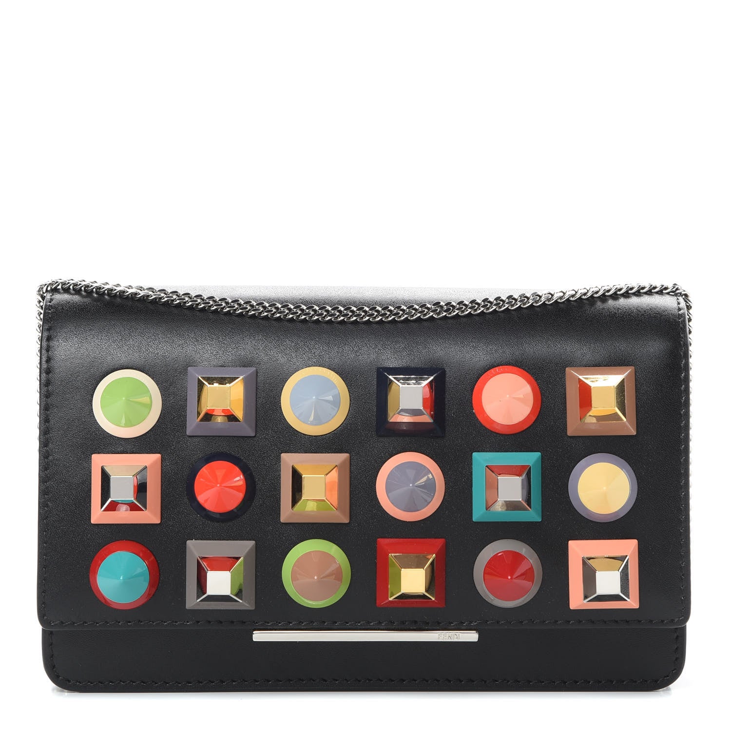 Fendi Vitello Liberty Studded Tube Wallet On Chain Black Multicolor 1 of 11