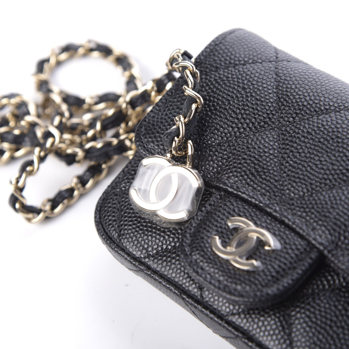 Caviar Quilted Mini Chain Belt Bag Black