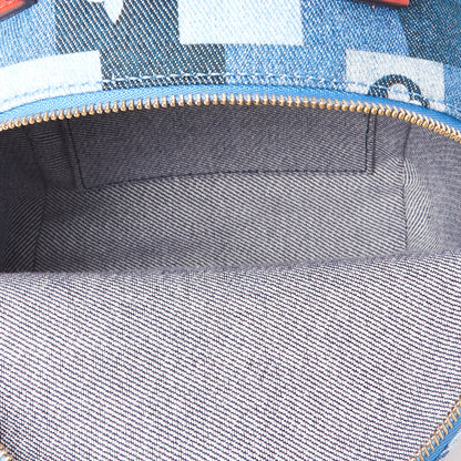 Louis Vuitton Denim Damier Monogram Patchwork Palm Springs Backpack Mini Blue Rouge 6 of 9