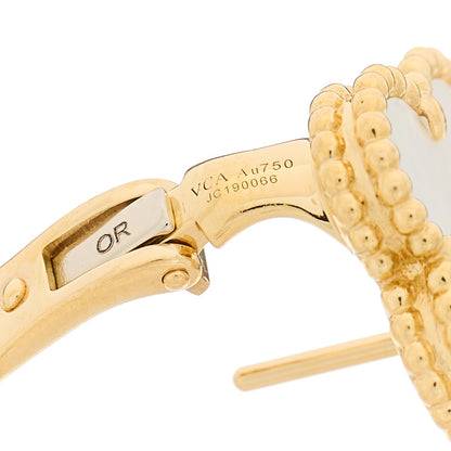 Van Cleef & Arpels 18K Yellow Gold Mother of Pearl Vintage Alhambra Earrings 4 of 4