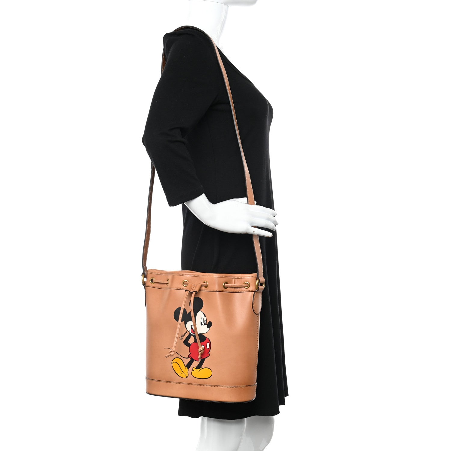Gucci X DISNEY Calfskin Mickey Mouse Printed Bucket Bag Brown 2 of 12