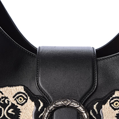 Gucci Calfskin Web Dog Embroidered Large Dionysus Hobo Black 10 of 11