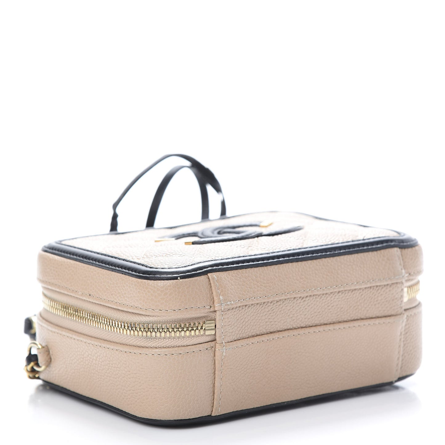 Caviar Quilted Small CC Filigree Vanity Case Beige Black