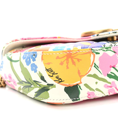 Gucci X KEN SCOTT Calfskin Matelasse Floral Print Super Mini GG Marmont Shoulder Bag Ivory Pink 9 of 11