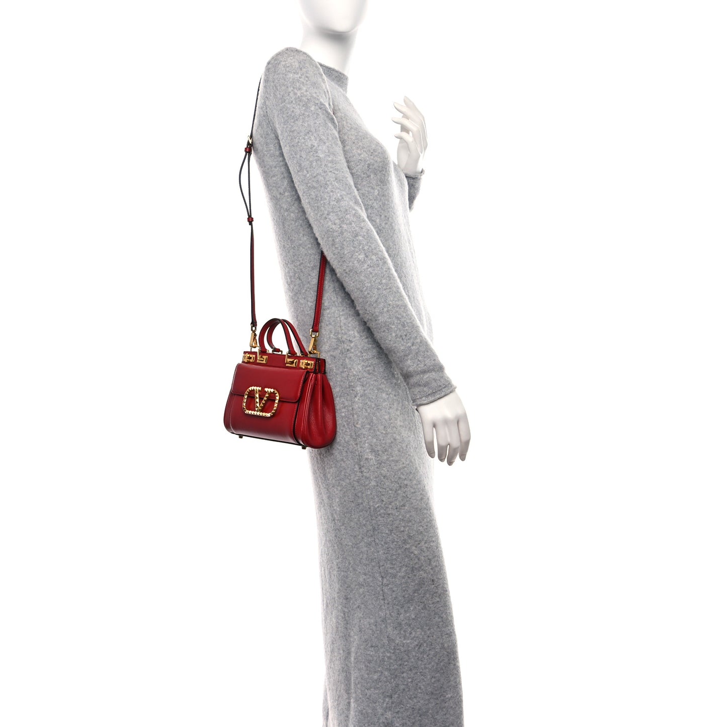 Grainy Calfskin Mini Rockstud Alcove Top-Handle Bag Rouge Pur