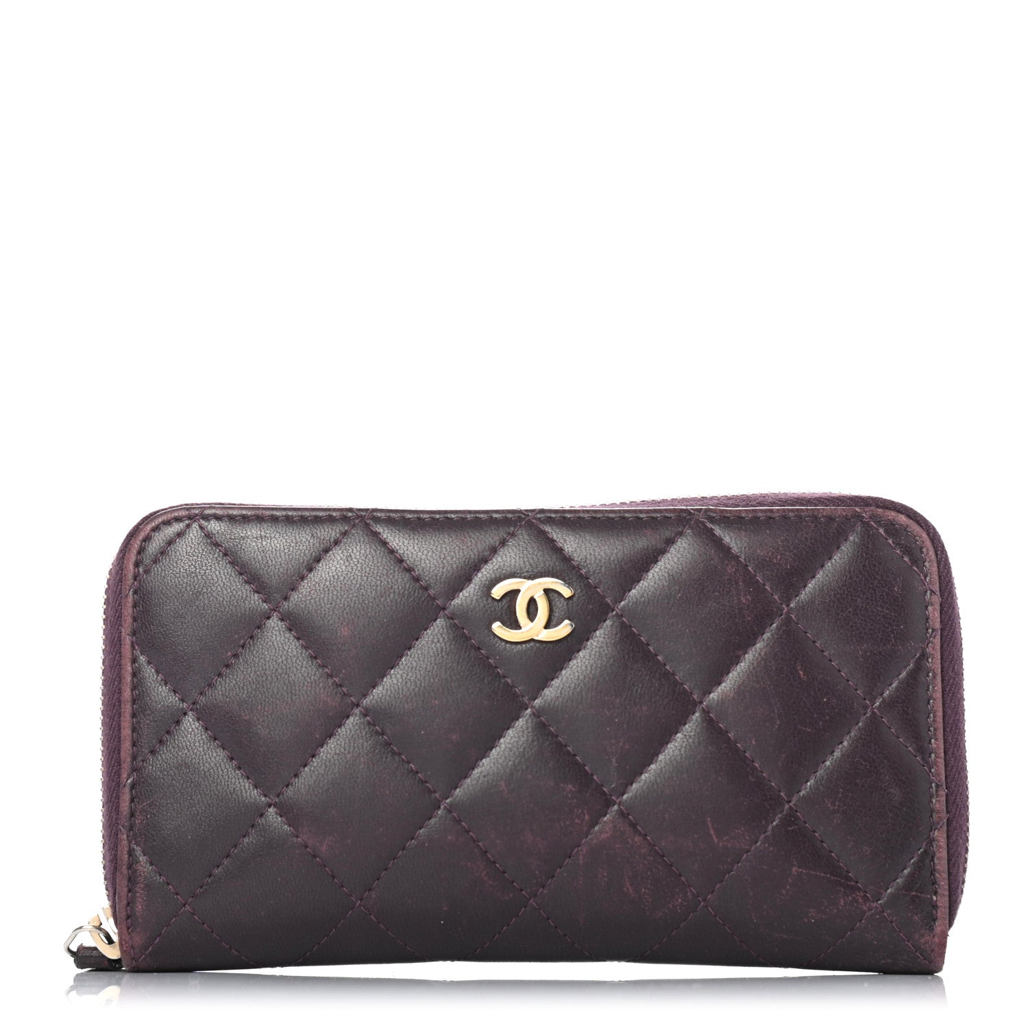 Chanel Lambskin Quilted Small Zip Around Wallet Dark Purple 1 of 5