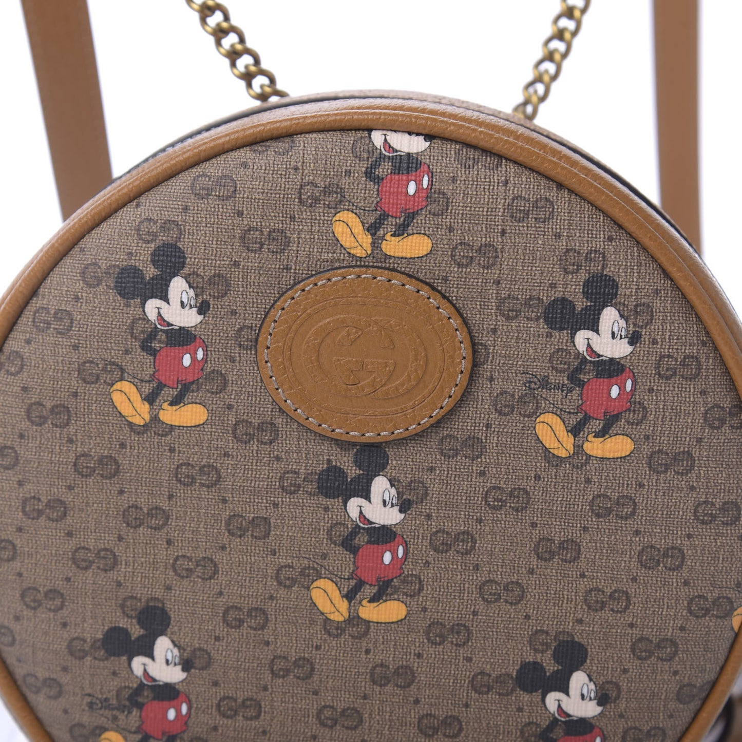 X DISNEY Mini Vintage GG Supreme Monogram Mickey Mouse Round Backpack Beige Vintage Sun Oil