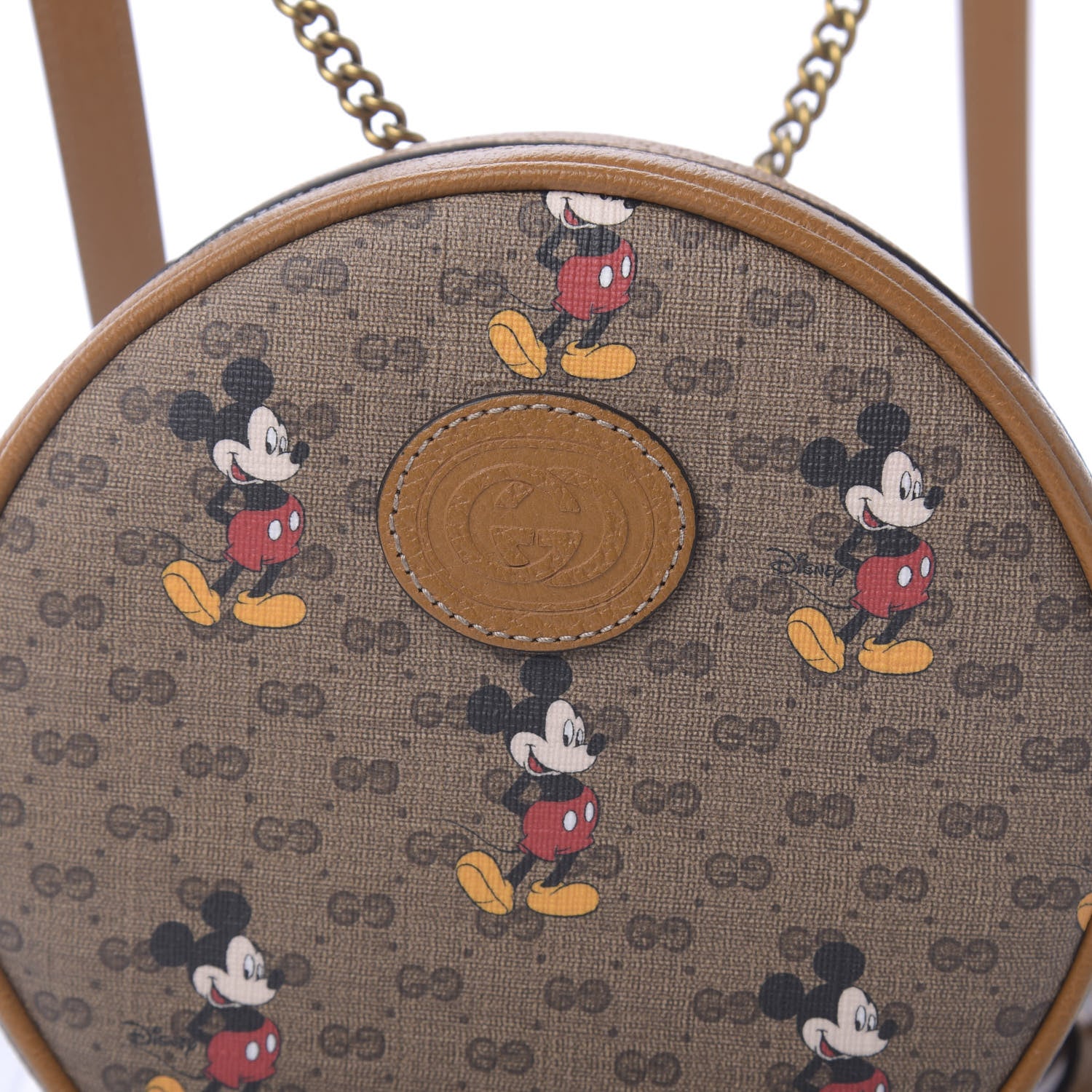 Gucci X DISNEY Mini Vintage GG Supreme Monogram Mickey Mouse Round Backpack Beige Vintage Sun Oil 9 of 10