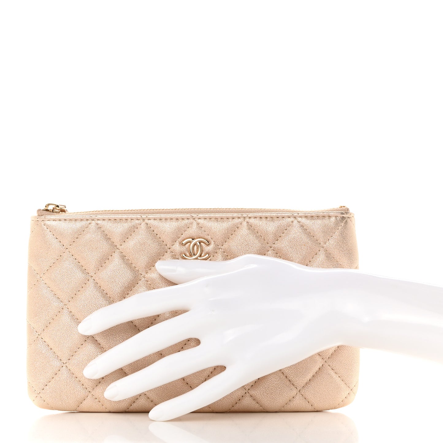 Metallic Lambskin Quilted Cosmetic Cas Gold