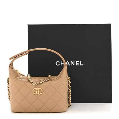 Chanel Shiny Caviar My Cush Hobo Clutch With Chain Beige Beige 11 of 11