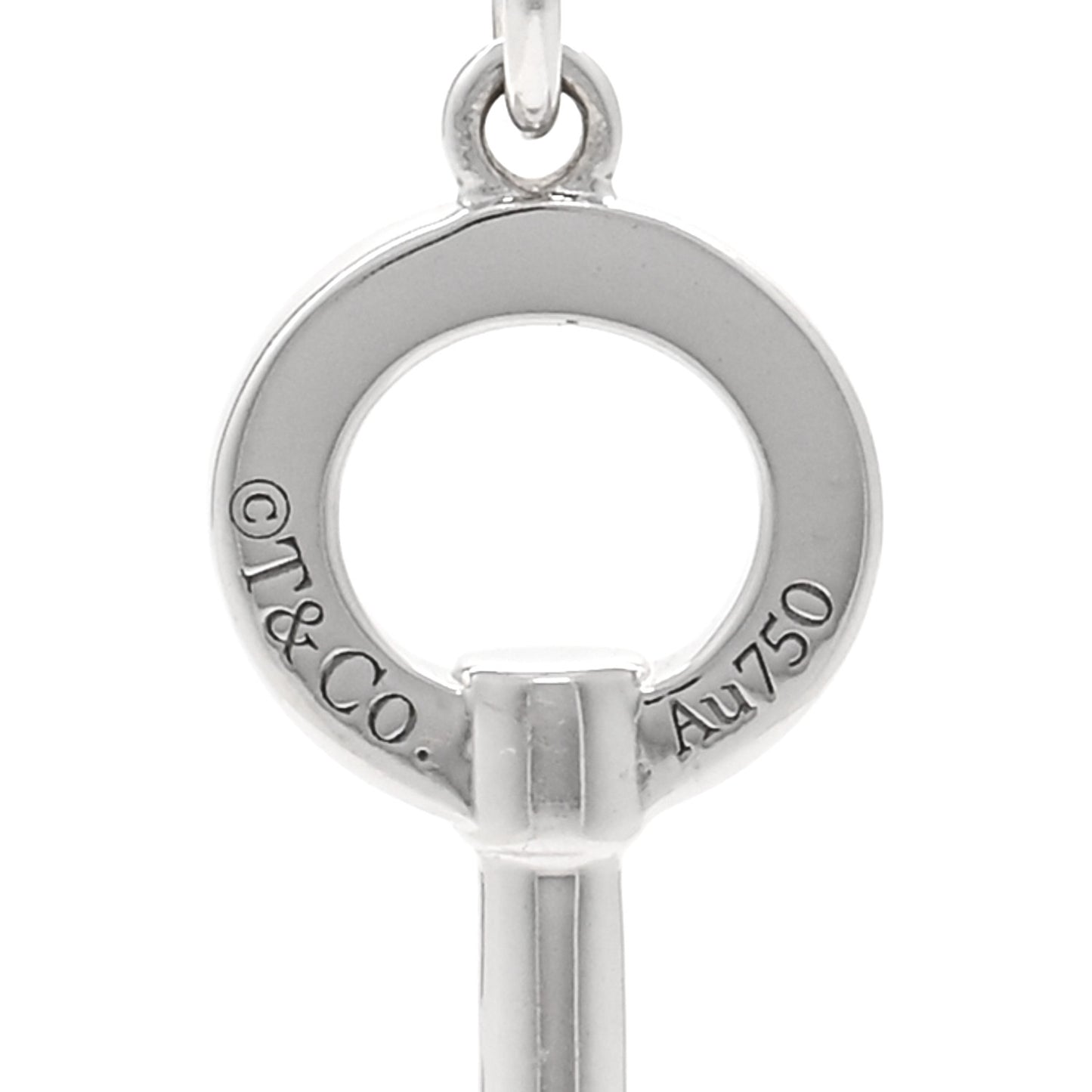 18K White Gold Diamond Modern Keys Round Open Key Pendant Necklace