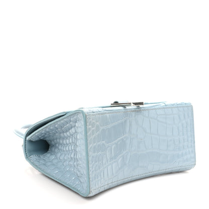 Balenciaga Shiny Calfskin Crocodile Embossed Small Hourglass Top Handle Bag Blue Grey 4 of 11