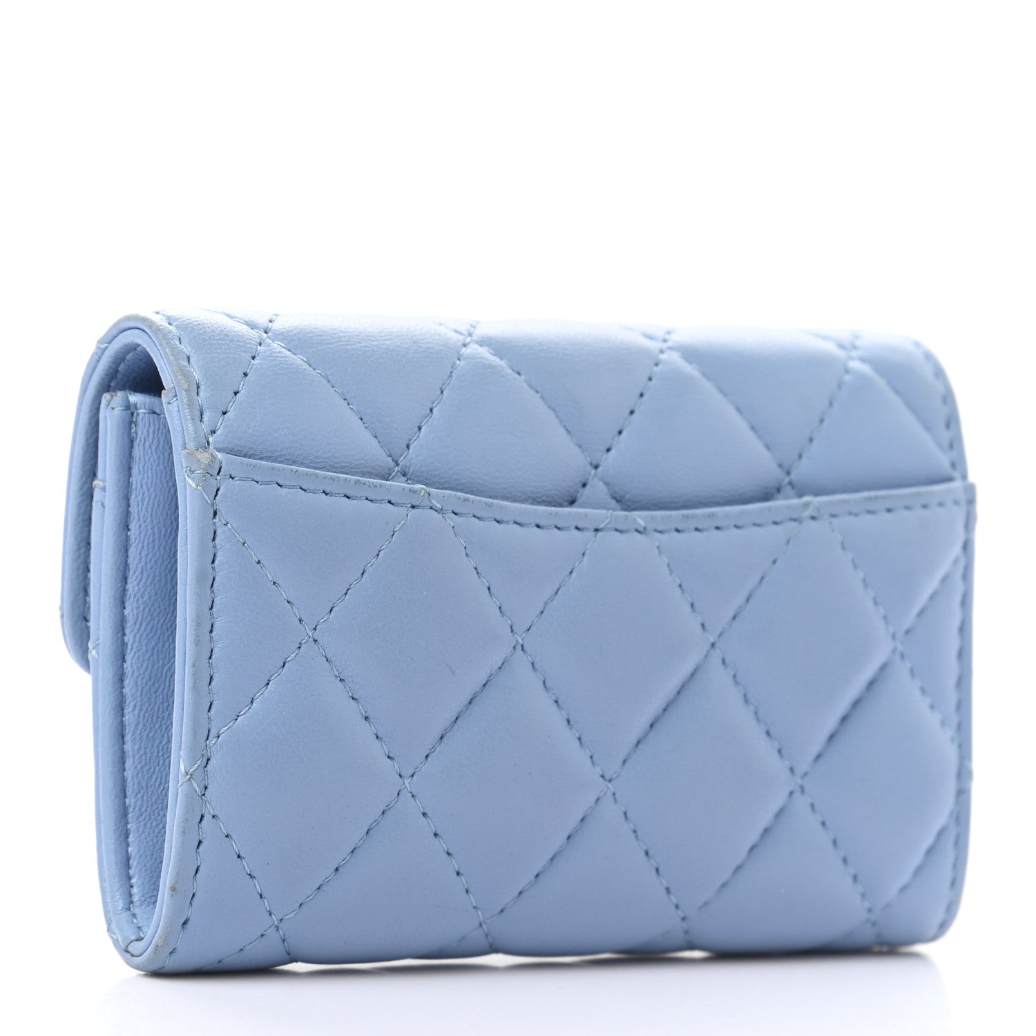 Chanel Lambskin Quilted Flap Card Holder Wallet Light Blue 3 of 8